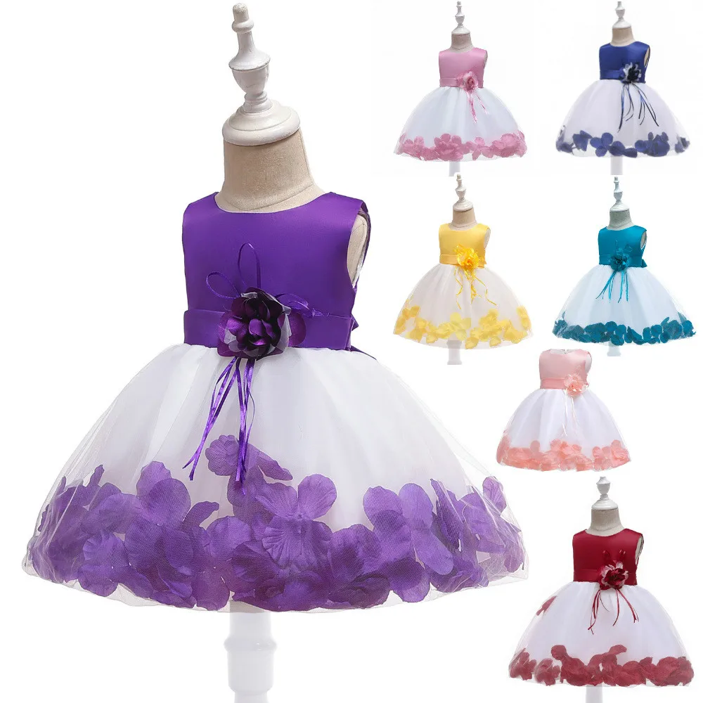 

Новое платье для маленьких девочек, детское атласное платье с лифом и лепестками, Марлевое вечернее свадебное платье, платье для девочек с ц...