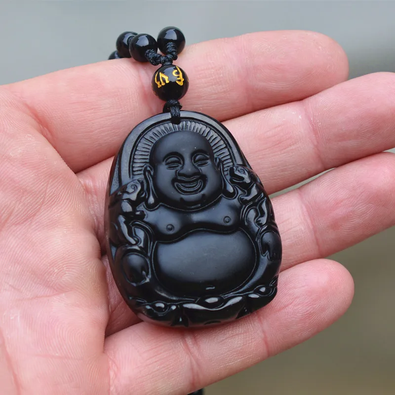 Натуральная черная обсидианская Каменная Резная подвеска с горшком-воюющая