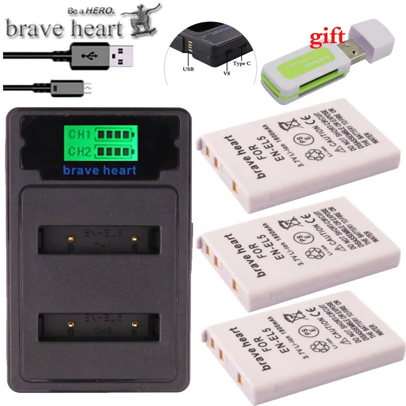 charger and 3battery Аккумулятор bateria EN-EL5 ENEL5 En El5+ двойное зарядное устройство для камеры Nikon Coolpix P80 P90 P100 P500 P510 P520 аксессуары для камеры - Цвет: charger and 3battery