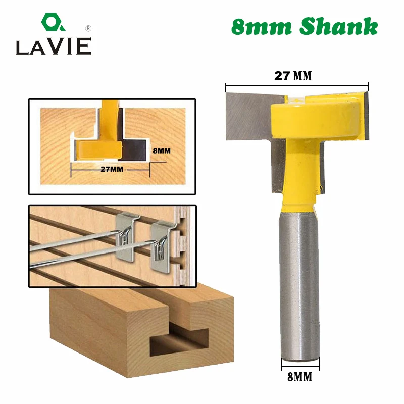 LA VIE 8mm Shank T-Slot Milling Straight Edge Slotting Knife Cutter Router Bits Milling Cutting Handle for Wood working MC02001