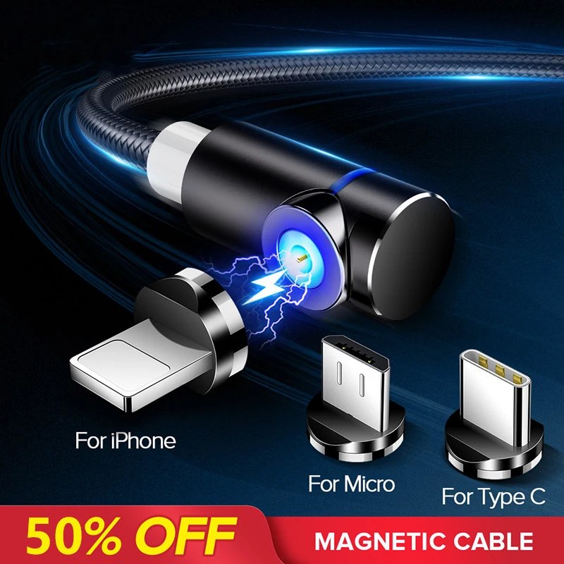 Магнитный usb кабель 90 градусов Micro USB type c для быстрой зарядки 1 м 2 кабели планшетов
