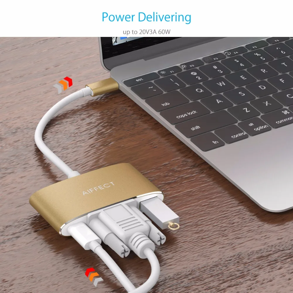 AIFFECT Тип C к VGA адаптер Hub с DP алюминиевый порт USB3.1 3 в 1 USB хаб для кабель