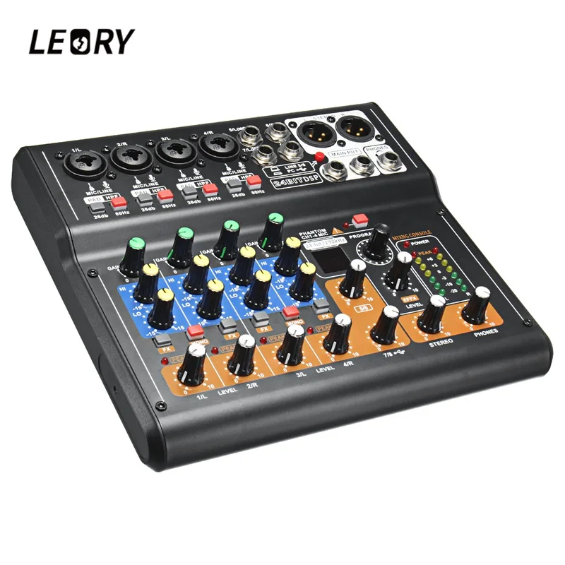 LEORY профессиональный 8 каналов Live Studio аудио микшер Мини USB цифровой DJ микшер консоль с PAD переключатели DSP эффект для караоке
