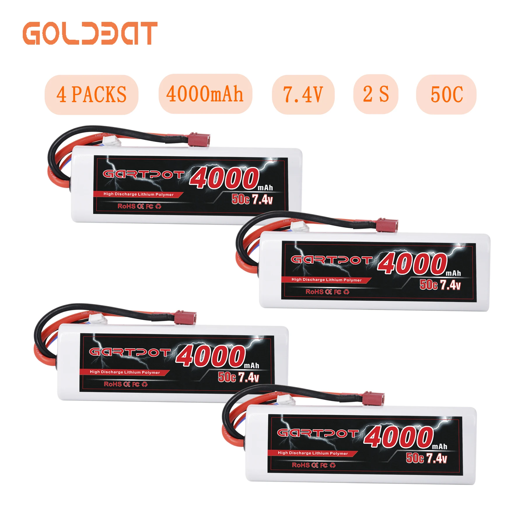 4 шт. батарея GARTPOT Lipo 4000 мА/ч 7 В автомобильный аккумулятор с разъемом Deans для
