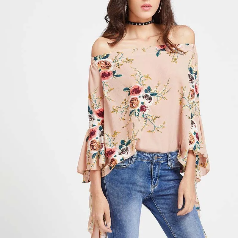 Цветок печать Slash Средства ухода за кожей шеи шифон Для женщин рубашка Блузки для