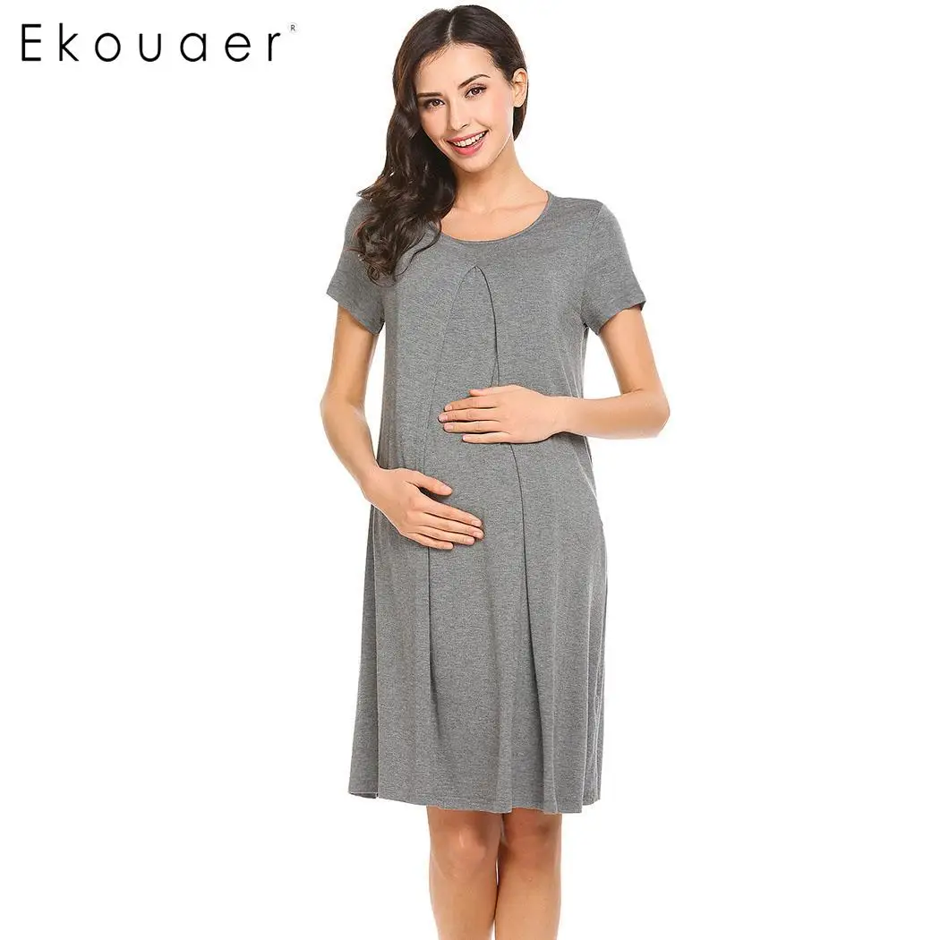 Ekoauer женская ночная рубашка с круглым вырезом и коротким рукавом однотонное