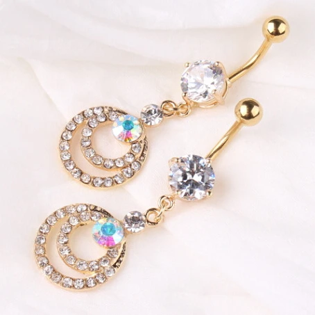 2015 New Free Shipping Love Heart Belly Ring AB Crystal Gem Gold Button Navel Rings Body Piercing jewelry |