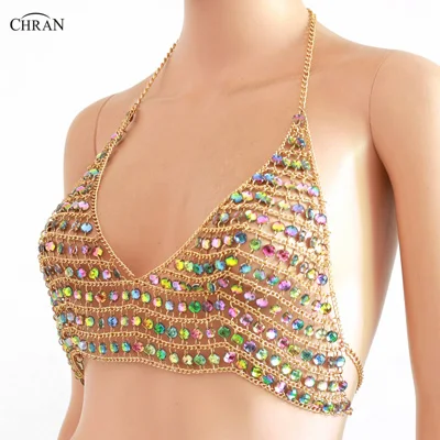 Chran акриловые Gem цепи Бюстгальтер Bralet женские Scalemale укороченный Топы корректирующие Лето жгут Холтер цепочки и ожерелья жилет для вечерние ночных клубо
