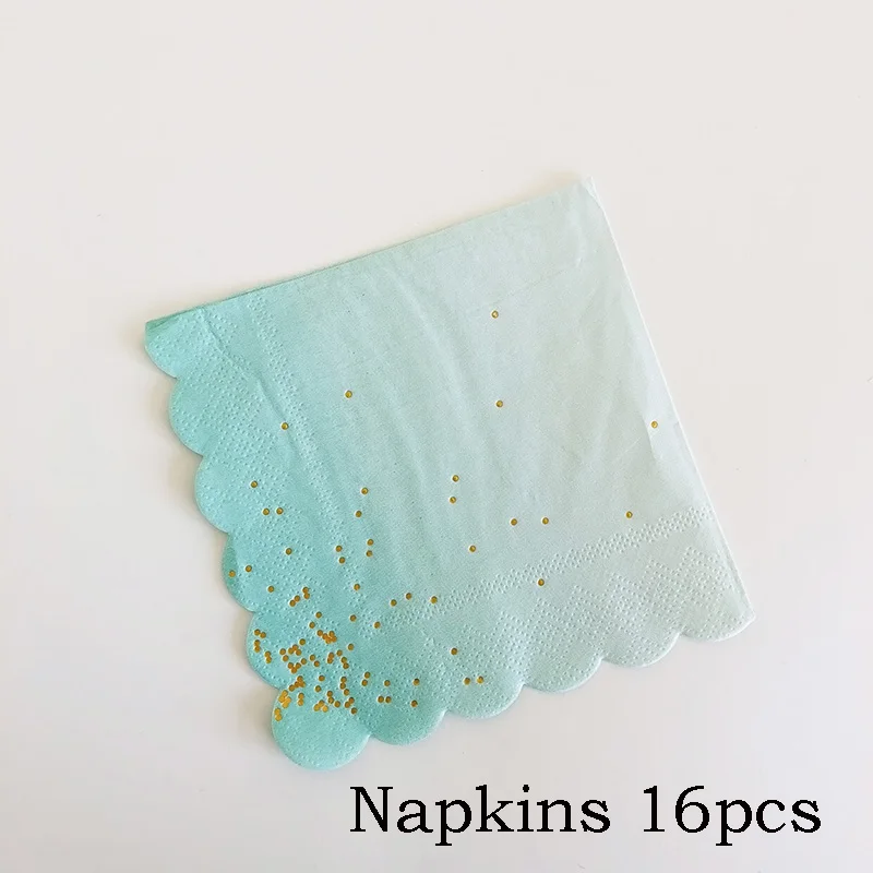 Napkins 16pcs Вечерние тарелки с розовыми радужными золотыми точками, обеденные тарелки/чашки/соломинки/салфетки, тарелки для вечеринки, дня рождения, свадьбы, мероприятия, декоративная столовая посуда - Цвет: Napkins 16pcs