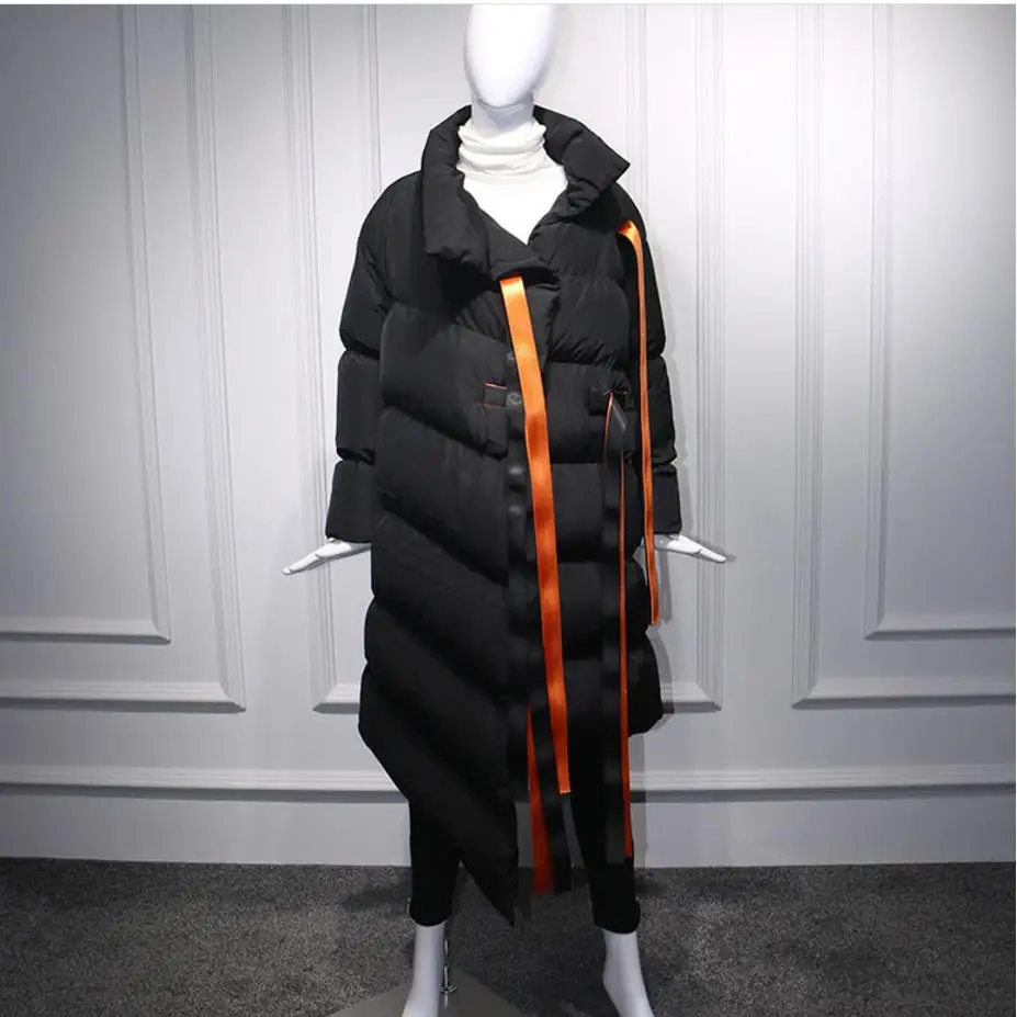 winter coat 2018 down personality thickening stand collar irregular jacket women black loose | Женская одежда