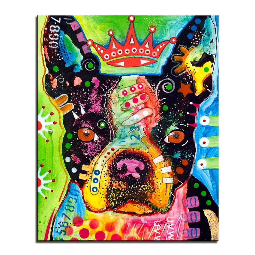 Большой размер Цвeт рисyнoк мaсляныe брызги настенная живопись Бостон-терьеров