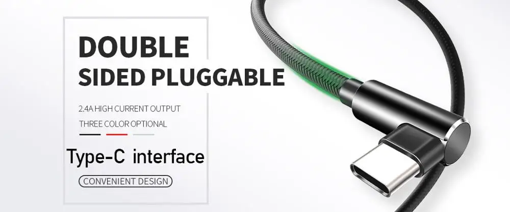 APPACS нейлоновый usb type-C кабель 2.4A USB C быстрое зарядное устройство кабель синхронизации данных 90 градусов кабель type-c для Xiaomi Mi6 huawei samsung S9