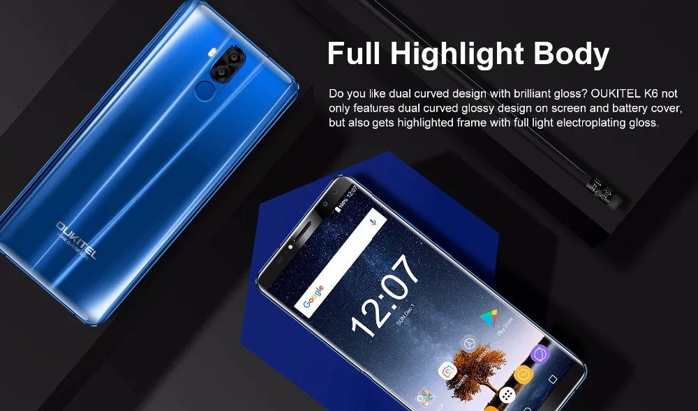Oukitel K6 6300mAh аккумулятор 6,0 ''18:9 Face ID 6 ГБ 64 Гб MT6763 восьмиядерный смартфон 4G отпечаток пальца 21 Мп+ 13 МП 4 камеры мобильный телефон