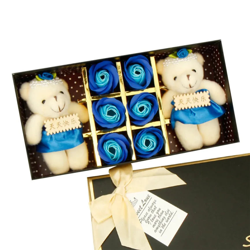 6 шт. романтическая Подарочная коробка с розовым мылом цветами и плюшевыми