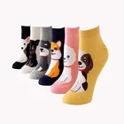 Носки женские короткие с мультяшным принтом, цветные хлопковые до щиколотки в виде Сиба-ину мопса, милые дамские и милые животные, 1 пара, весна-лето-осень