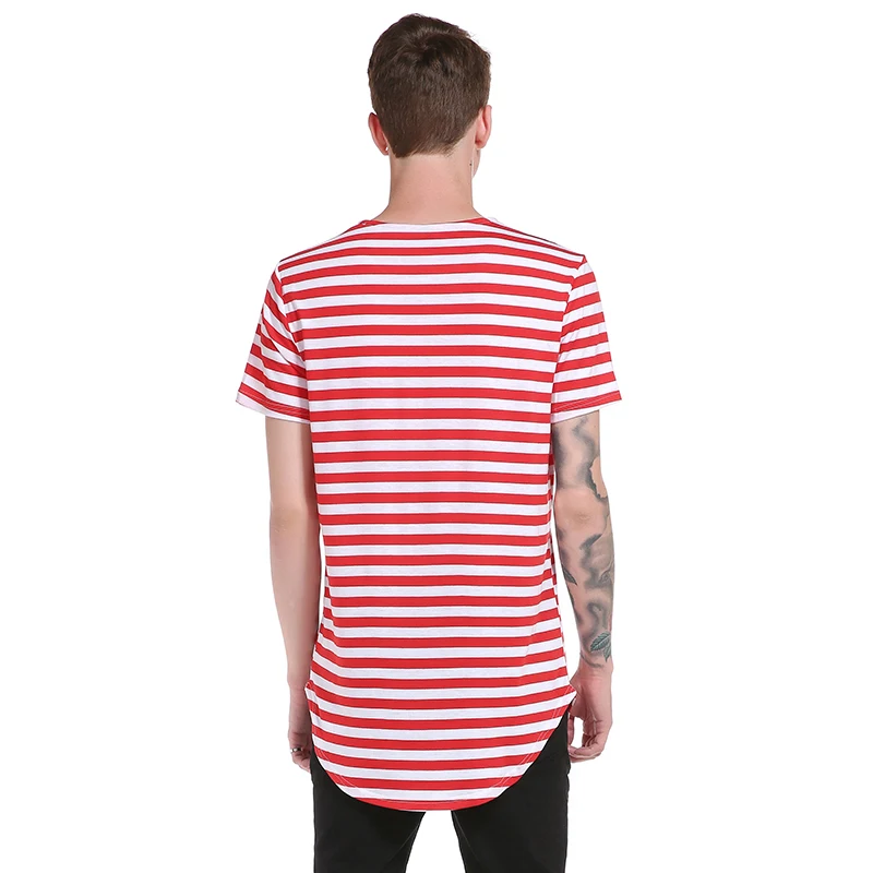 Длинная Мужская футболка в полоску с коротким рукавом Байкерская хипстерская
