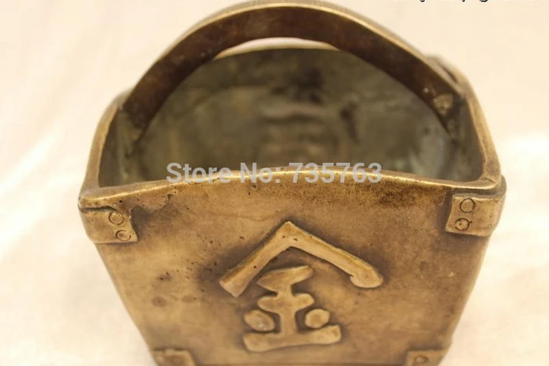 001514 6&quotChina Folk Purple Bronze excellent Lifelike food rice basket urn Statue | Дом и сад