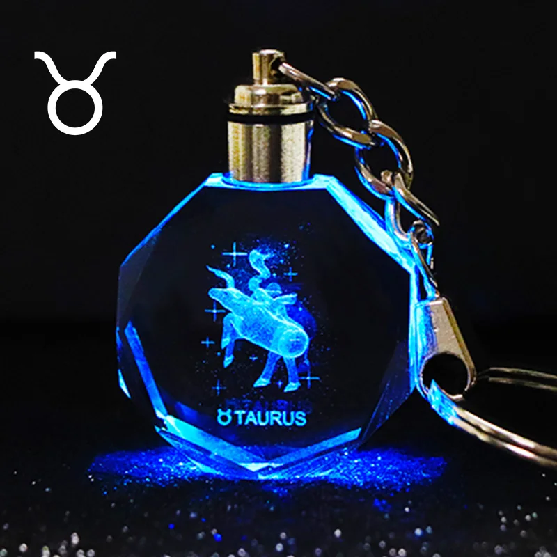 Taurus Кристалл Знак зодиака 12 Созвездие брелок 3D звезда знак Женские аксессуары светодиодная подсветка брелок Зодиак Близнецы подарок на день рождения - Цвет: Taurus