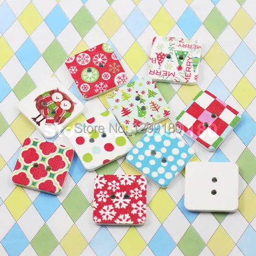 100pcs/lot Wholesale Mixed color Pattern Lead-free Square Wooden Button Beads 25x25mm (K00339) | Украшения и аксессуары