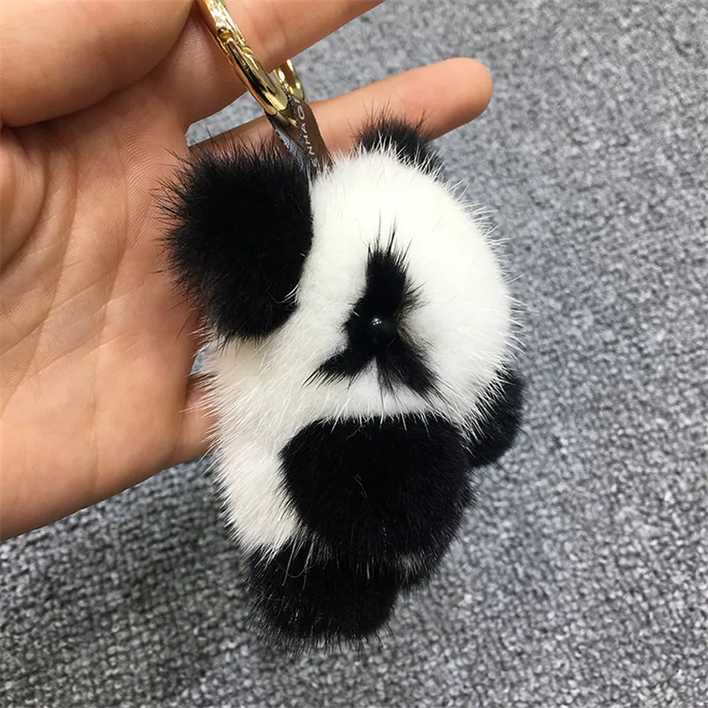 Натуральная 8 см мини модная мягкая кожа мех норки брелок панда кольцо Подарочная