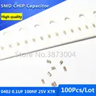 Многослойный керамический конденсатор, 100 шт., 0402, 0,1 мкФ, 100NF, 25 в, X7R, 10%