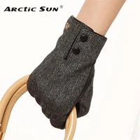 fashion women winter gloves wool felt material surface solid hand sheepskin glove wrist genuine leather for driving sale el036nc