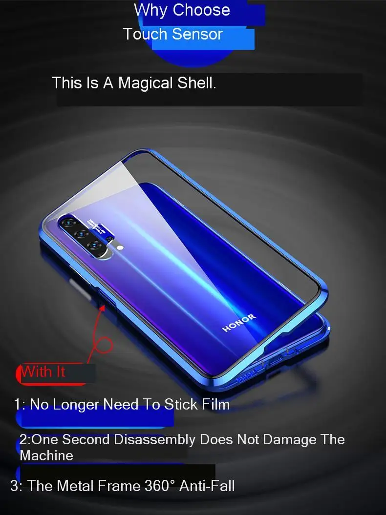 Чехол на весь корпус для huawei honor 20 pro, Магнитный чехол для honor 20i v20, чехол на переднюю и заднюю панель, двойной сторонний металл, стеклянный чехол