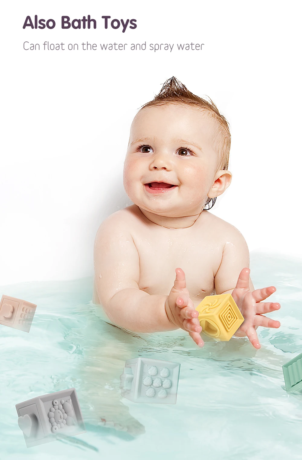 IMBABY 12 шт./компл. детские игрушки для ванной игрушки для детей строительные блоки 3D Touch ПВХ Прорезыватели для зубов игрушки для сдавливания-Звучащая Когнитивная игрушка