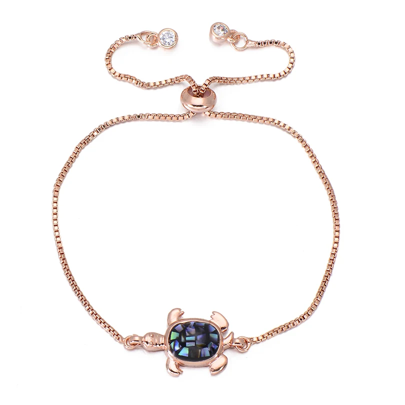 rose gold Pipitree прекрасный натуральный корпус черепаха Шарм браслет животных Ювелирные изделия Регулируемая цепочка из розового золота цветные браслеты для женщин и мужчин - Окраска металла: rose gold