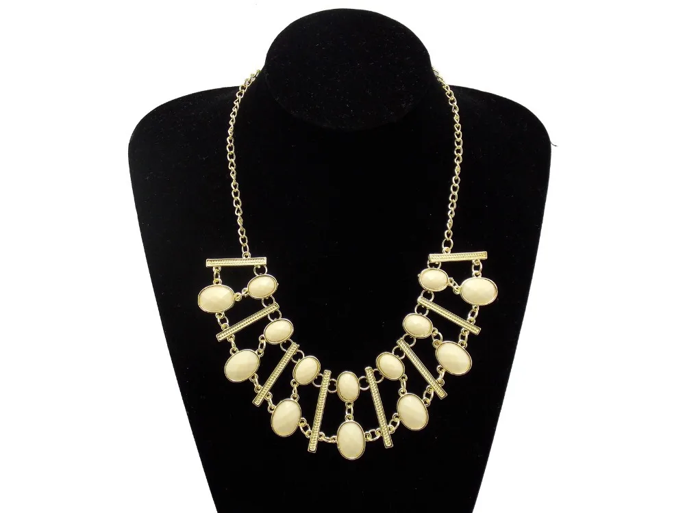 Wholesale Lot 5pcs/lot 2014 New Fashion Beads Fan Flower Bib Necklace &amp Pendant Womens Choker Gold Chain Free Shipping |