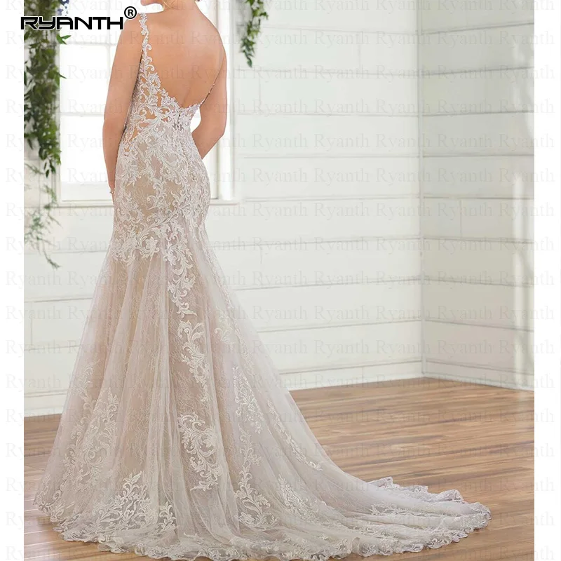 Vestido De Noiva Scoop Lace Mermaid Wedding Dresses Backless Applique Weding Gowns Hot Sale Bridal Gown Robe Mariee | Свадьбы и