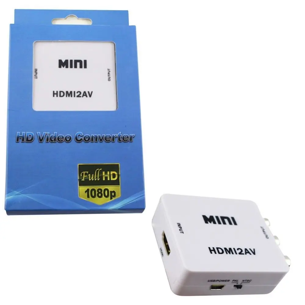 HDMI2AV Поддержка NTSC PAL HDMI К AV скейлер адаптер HD видео конвертер коробка к RCA AV/CVSB L/R 1080P