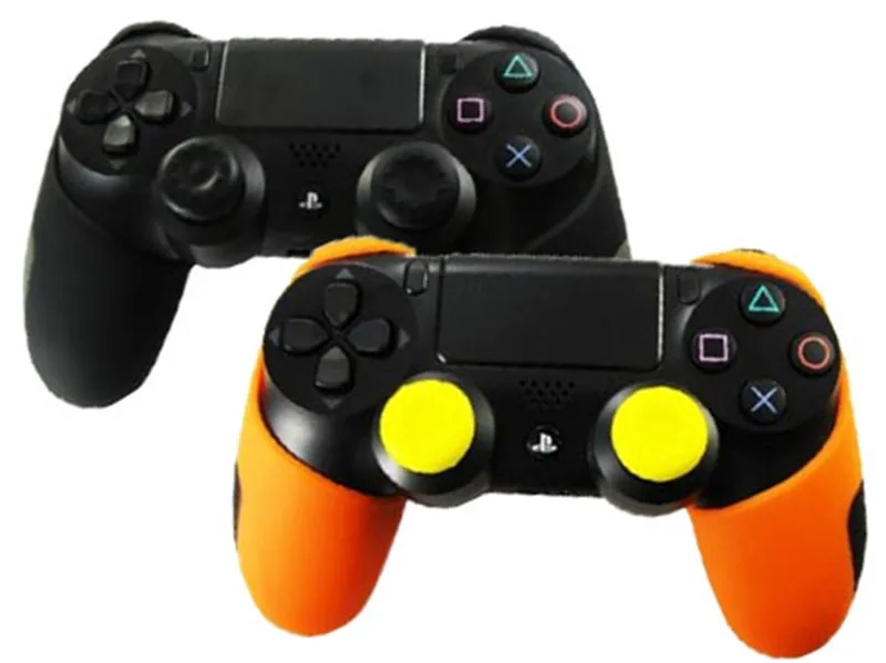 Black and Orange Для playstation 4 PS4 Pro Slim контроллер силиконовый резиновый чехол для Dualshock 4(чехол X 2+ ручки для большого пальца X 4 - Цвет: Black and Orange