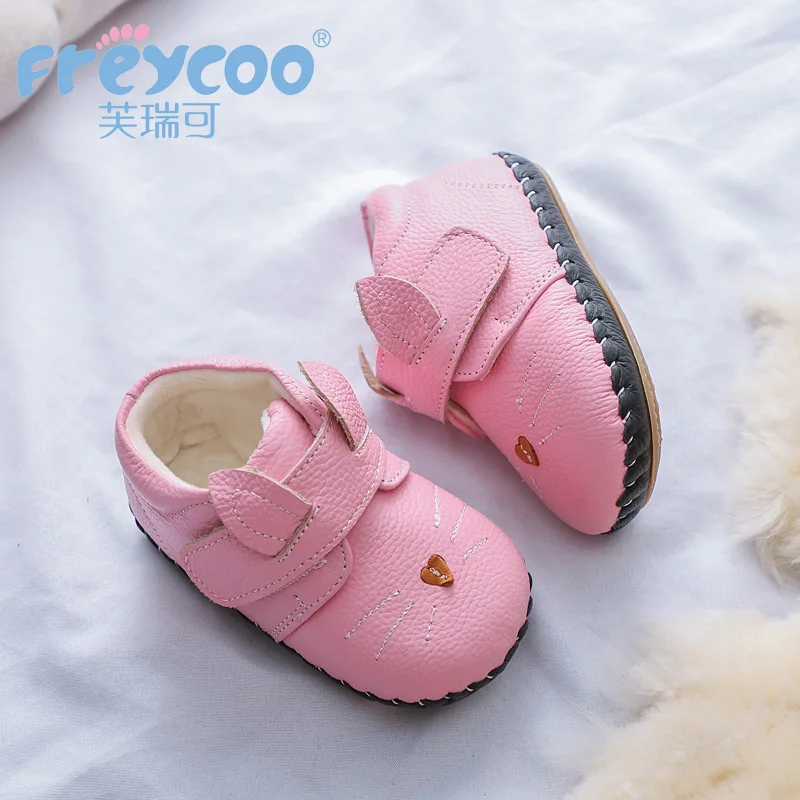Freycoo 2019 Kids Shoes Winter Baby Toddler Lovely Boys Girls Anti-Slippery Genuine Leather Warm Cotton Shoes1283 |