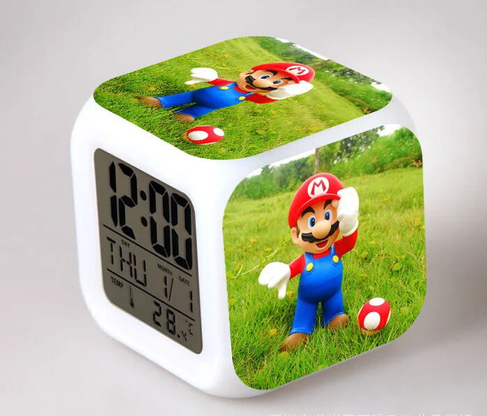 Новинка Куклы Super mario bros цифровая игрушка фигурка термометр детские цифровые часы