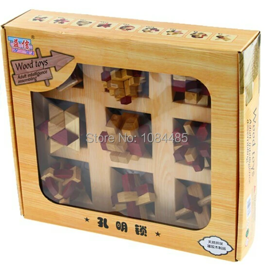 9 шт./компл. традиционные деревянные блокирующие зазубрки головоломка IQ Test Brain Teaser