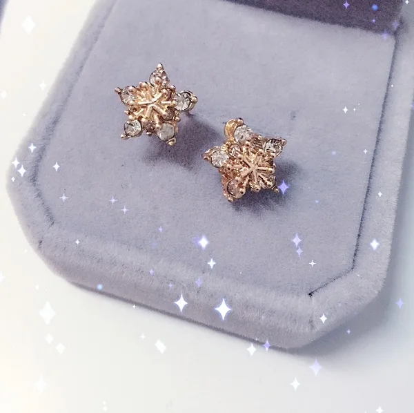 2018 модные корейские милые серьги гвоздики в форме снежинки золотого цвета с