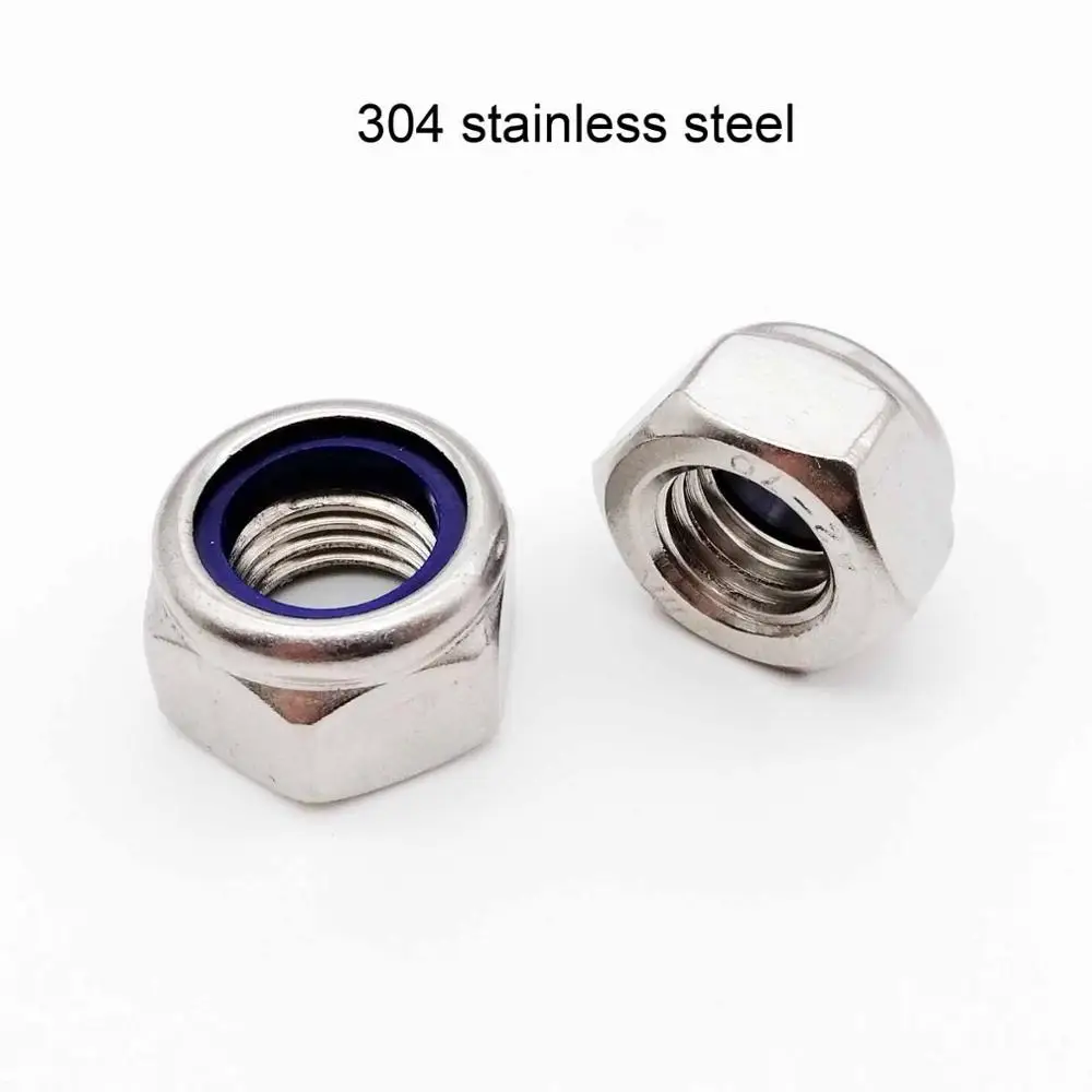 304 stainless steel 25 шт. M2 M2.5 M3 M4 M5 m6 m8 m10 m12 M14 M16 A2 304 Нержавеющая сталь Черный шестигранный нейлоновый фиксатор гайка самоблокирующийся фиксатор Nylock - Цвет: 304 stainless steel