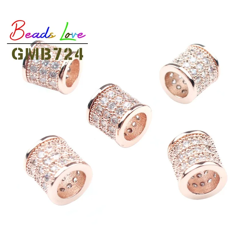 Rose Gold White CZ 3 шт./партия Модная металлическая медная микро-паве CZ полые цилиндрические бусины для самостоятельного изготовления ювелирных изделий Подвески подходят браслеты медные аксессуары - Цвет: Rose Gold White CZ
