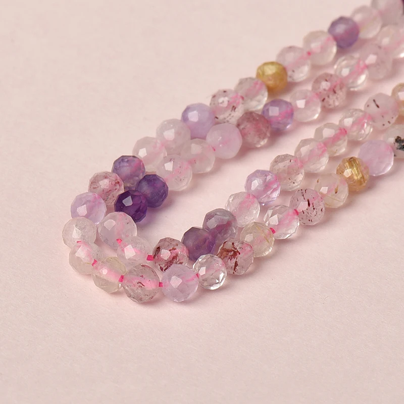 Wholesale Faceted 3-2mm Super Seven-color Crystal Quartz Stone Fit Bracelets Loose Beads 15inch For Pretty Girls Female H555 | Украшения и