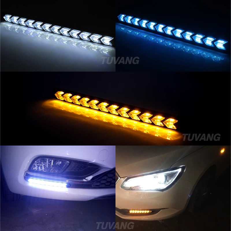 2x светодиодный DRL Дневной светильник стайлинга автомобилей динамический стример