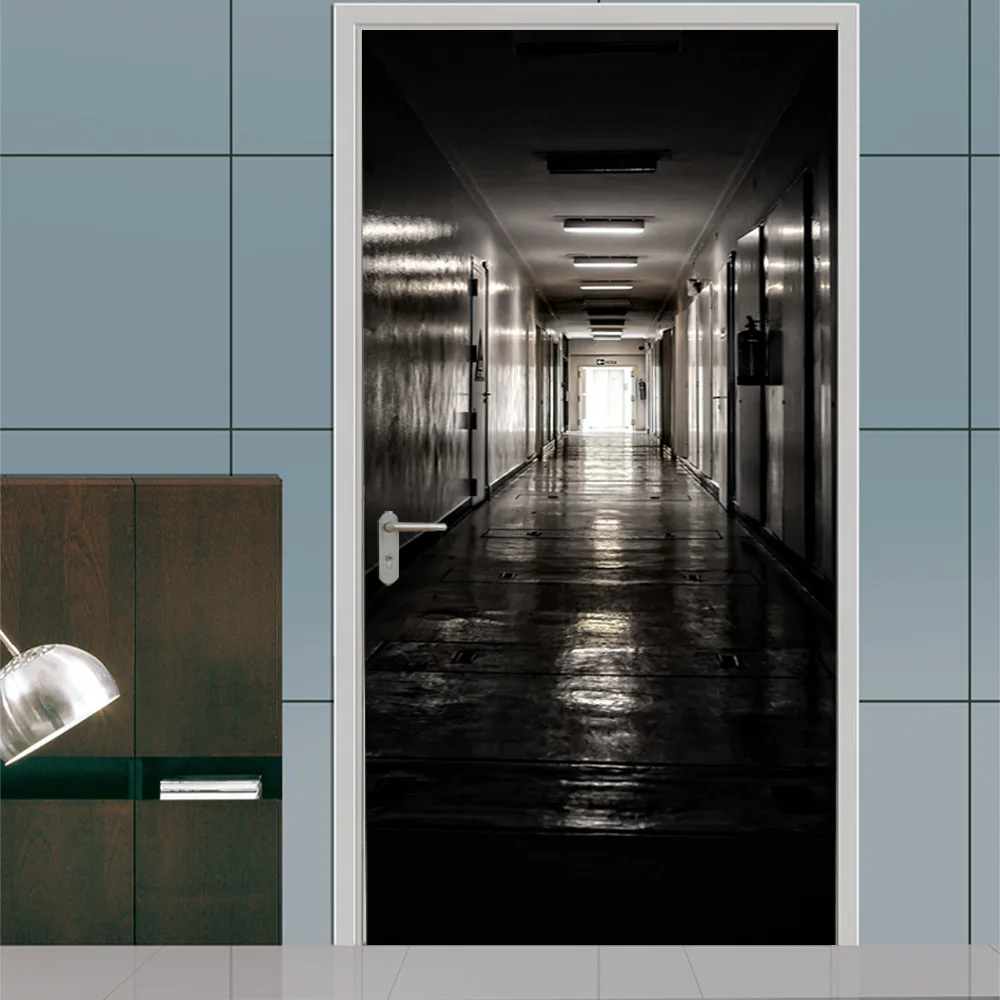 

3D New Quiet Corridor In Europe and America Door Stickers Creative PVC Wallpaper Home Decor Poster Mural For Bedroom Living Room