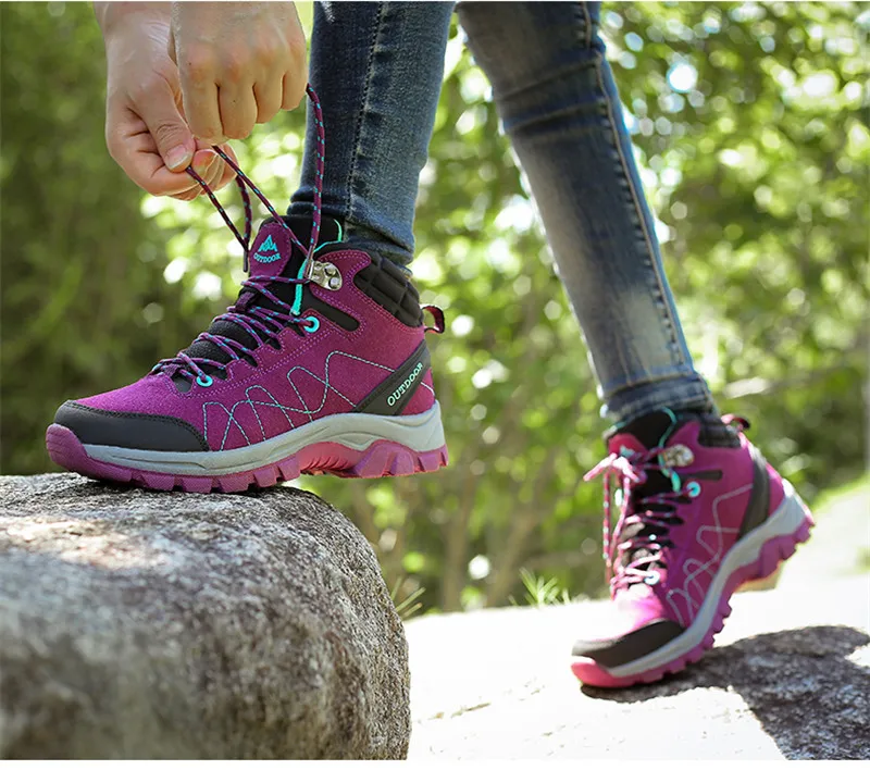 Sneakers Women Waterproof Leather Hiking Shoes Men Warm Velvet Female Outdoor Sport Shoes Trekking Mountain Climbing Suede Boots