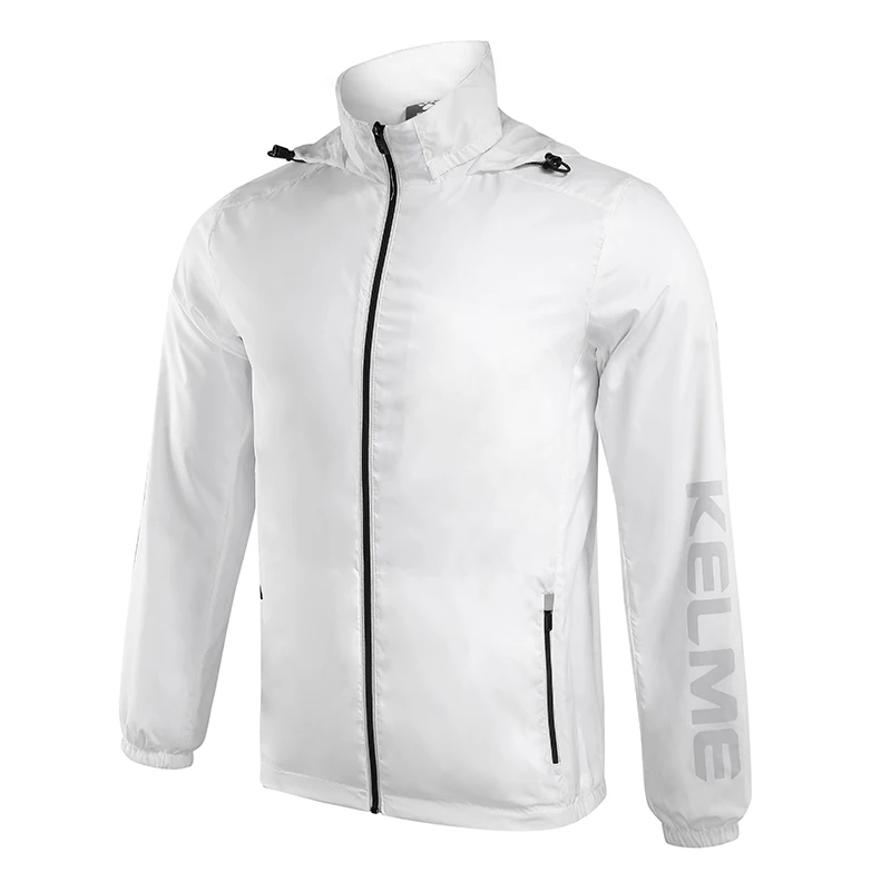KELME весна осень Мужская ветрозащитная водонепроницаемая куртка с капюшоном для спорта на открытом воздухе, велоспорта, футбола, бега 3881207 - Цвет: White