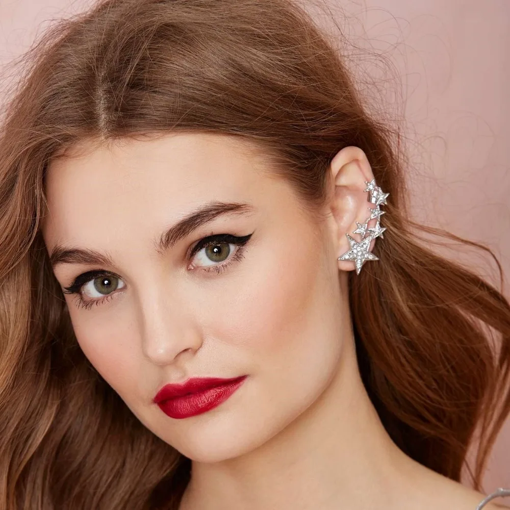 Лидер продаж Модные полные стразы звезда серьги пентаграмма зажимы для клипсы