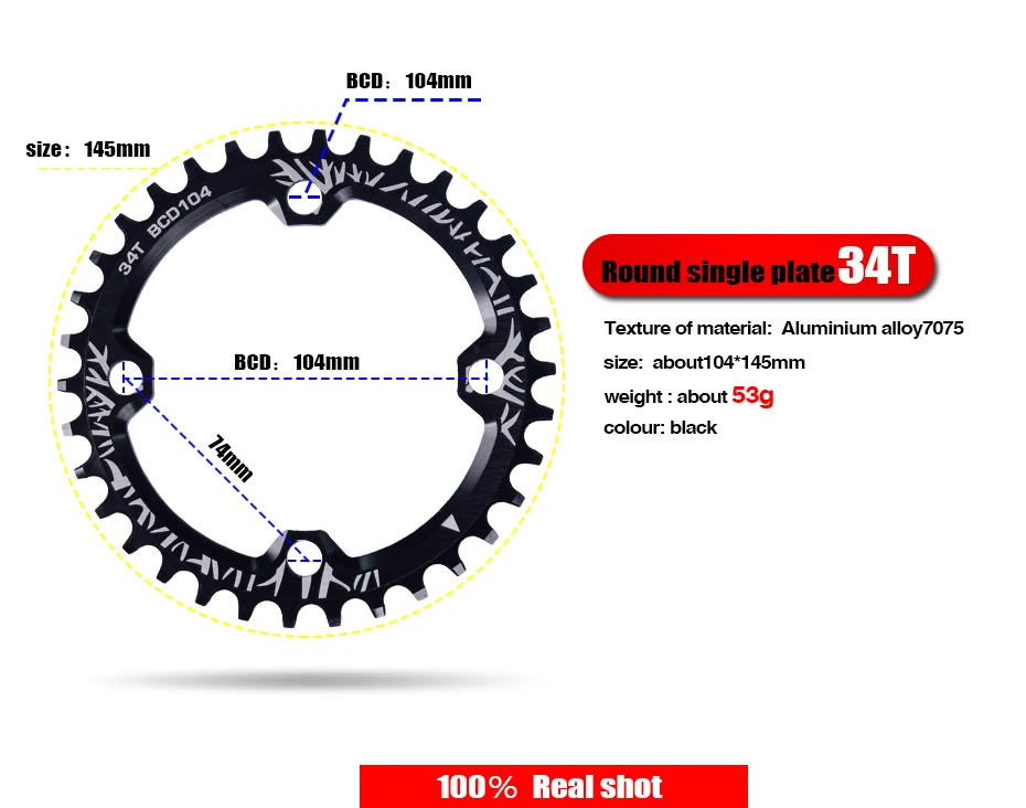 Велосипедная рукоятка MTB 104BCD круглая 32 T/34 T/36 T/38 T цепь кольцо узкий широкий велосипед цепь круг шатунная пластина запчасти для велосипеда