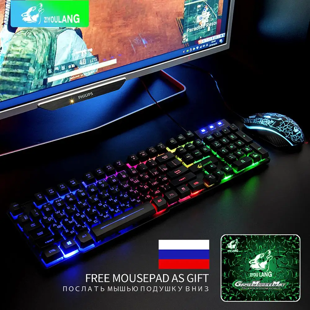 Русская Проводная Радужная с подсветкой Usb Мультимедийная эргономичная игровая