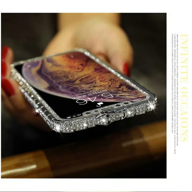 Для iPhone 11 Pro Max 8 7 6S Plus, блестящий чехол, алмазная рамка, блестящая змея, стразы, блестящий бампер, чехол для iPhone XR Xs Max
