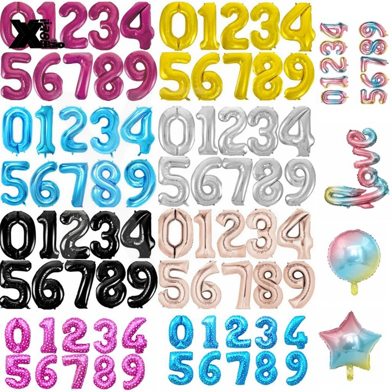 16 &quot32&quot переливчатая Радуга с цветными цифрами фольгированные воздушные шары
