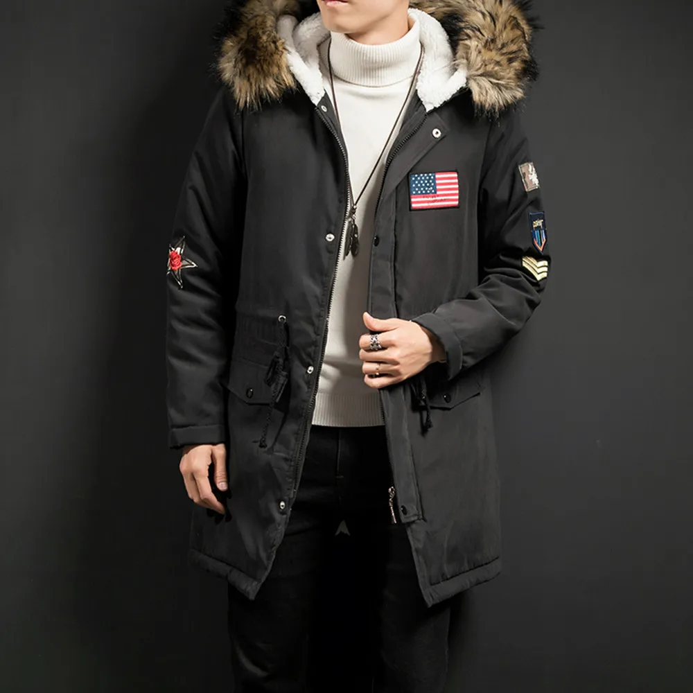 Мужская парка с капюшоном Толстая теплая меховым воротником верхняя одежда на